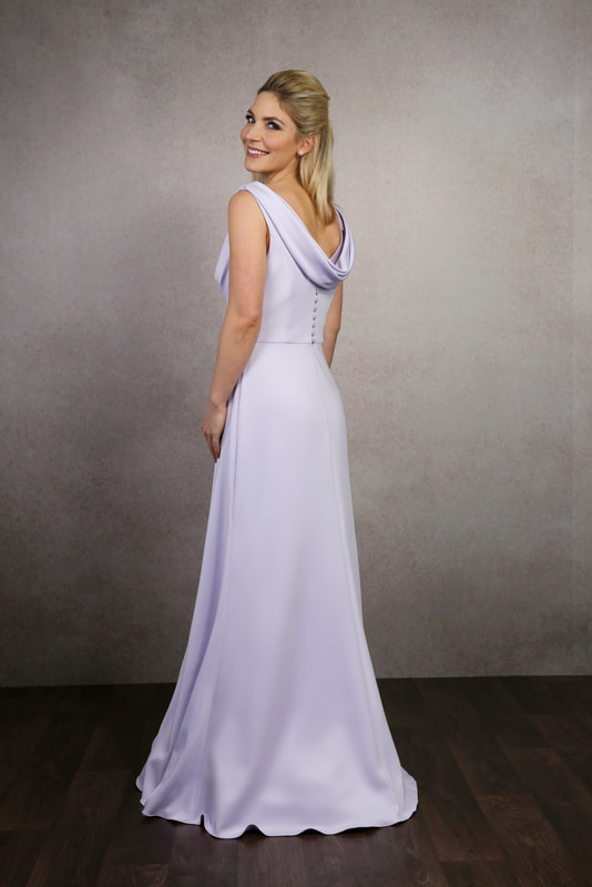 Bridesmaids dress in jersey with cowl back.