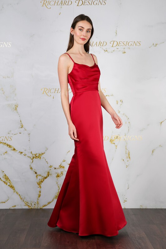 Red prom dress fitted style floor length.